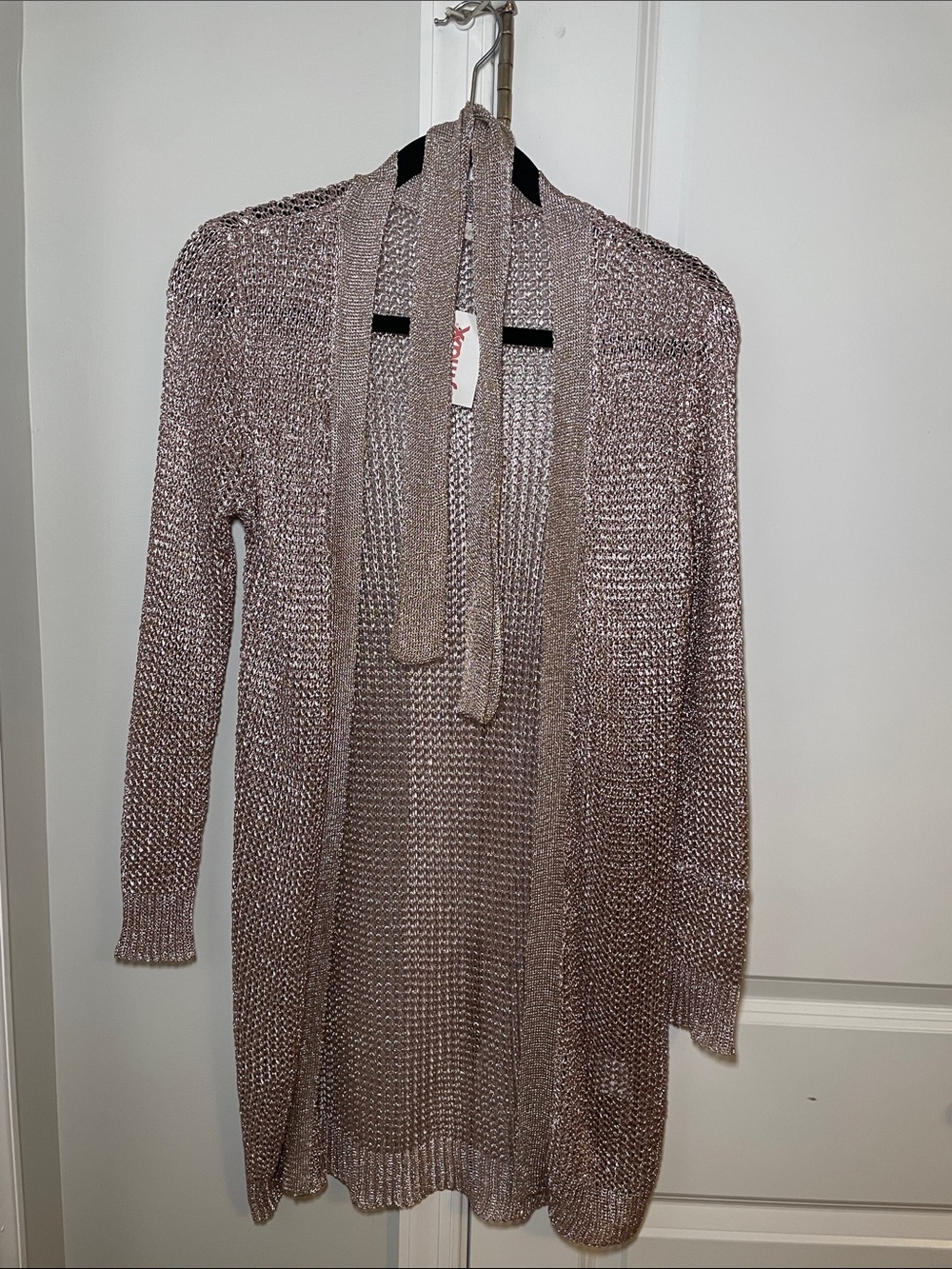 Lightweight Open Knit Cardigan in Rose-Gold Metallic